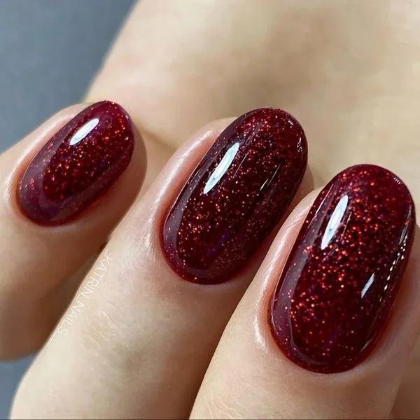 Burgundy Glitter Nails
