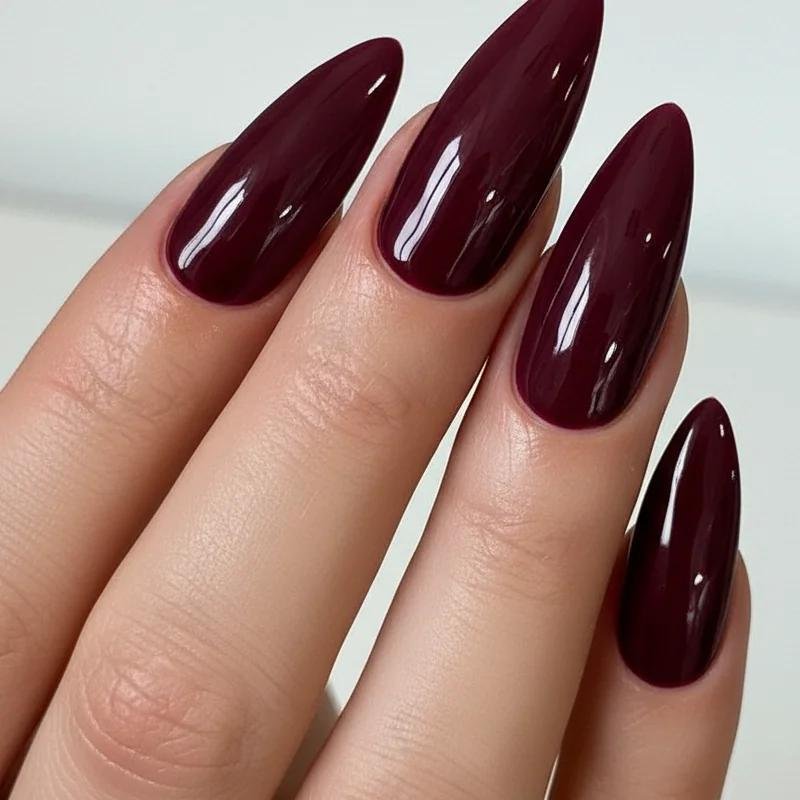 Burgundy Almond Nails