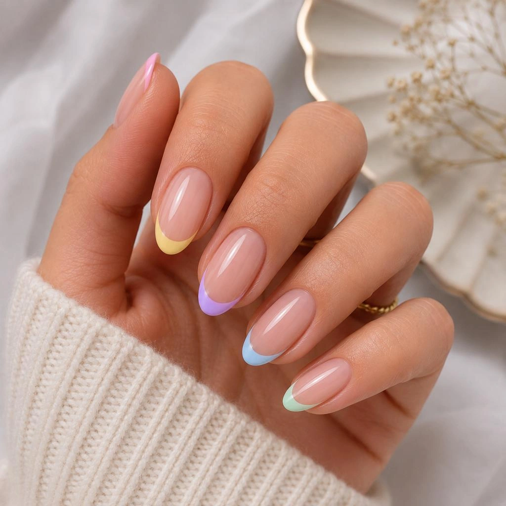 Colorful Almond French Tip nails