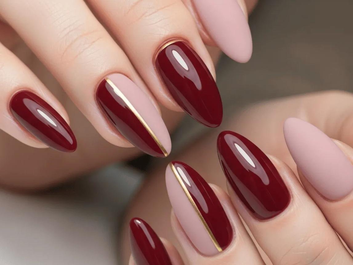 Burgundy and Pink Nails