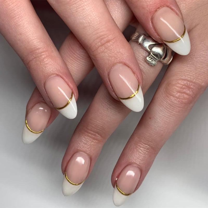 French Tips With Gold Outlines
