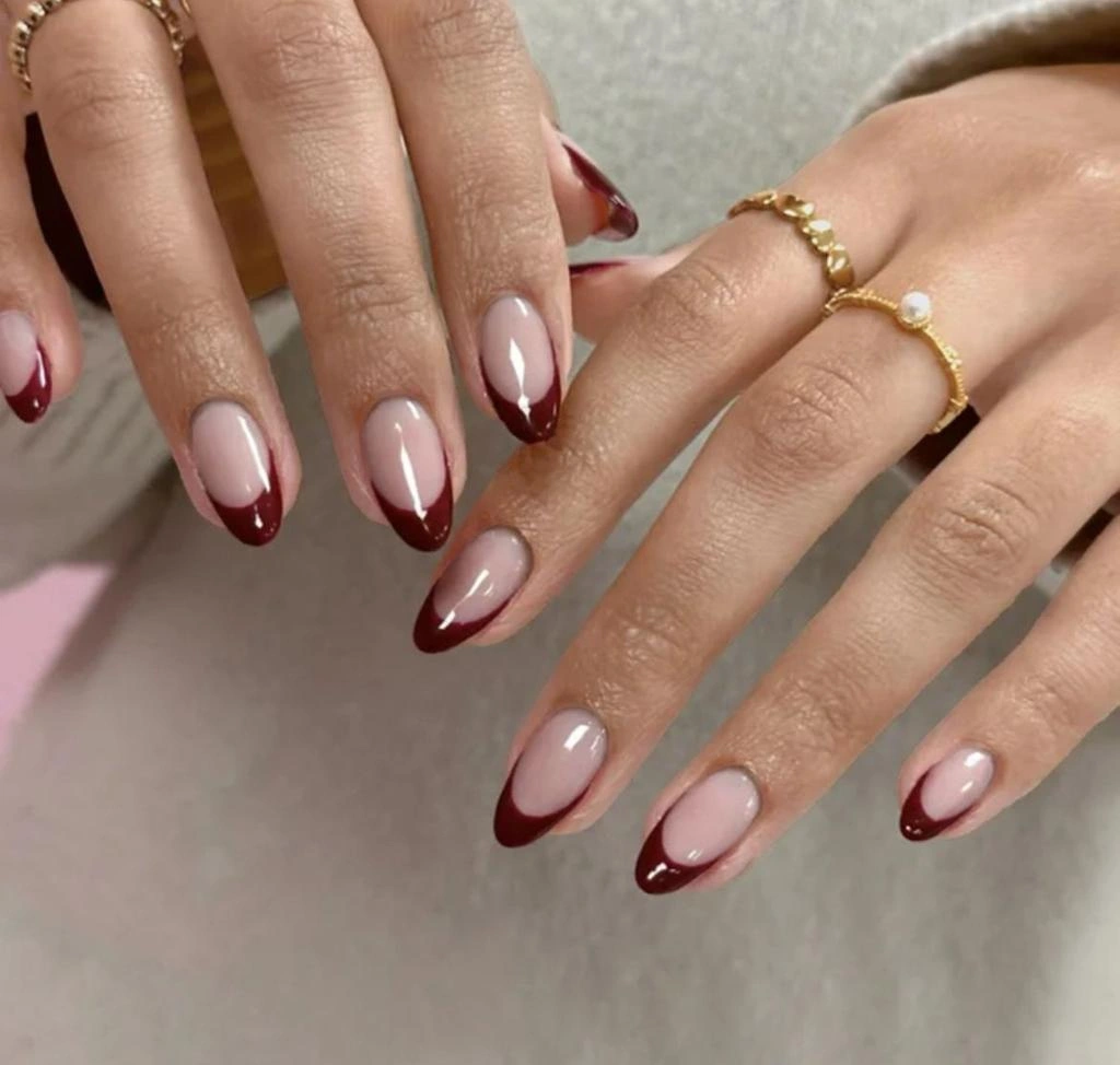 Burgundy Almond French Tips
