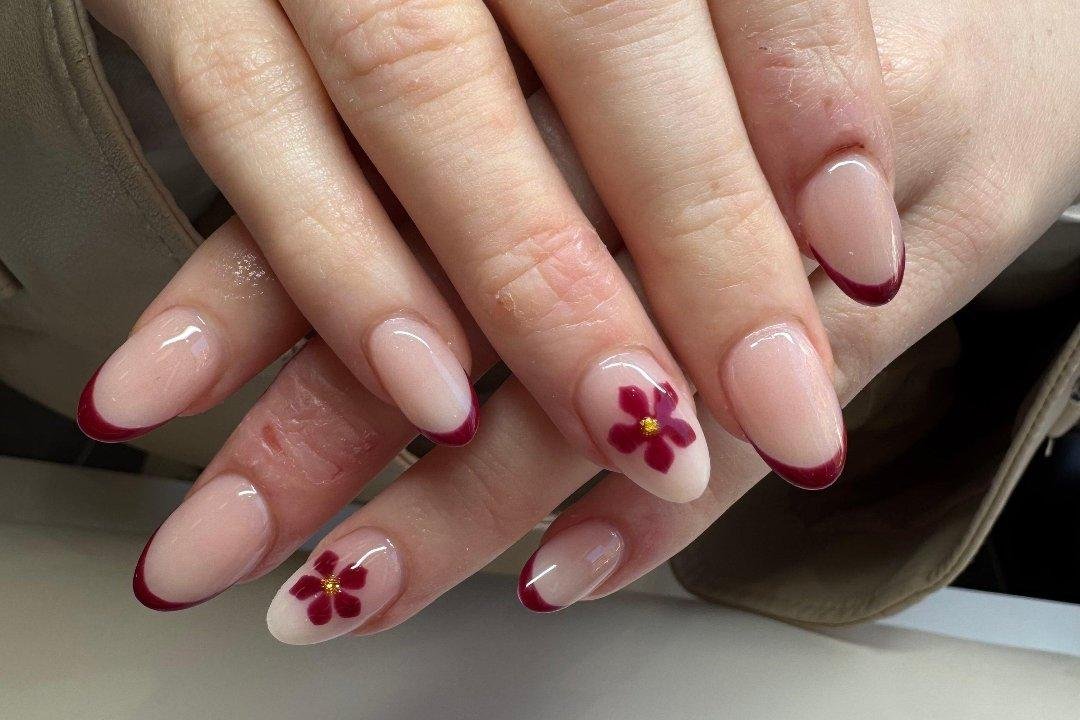 Burgundy Floral Nail Art-Burgundy Nail Designs