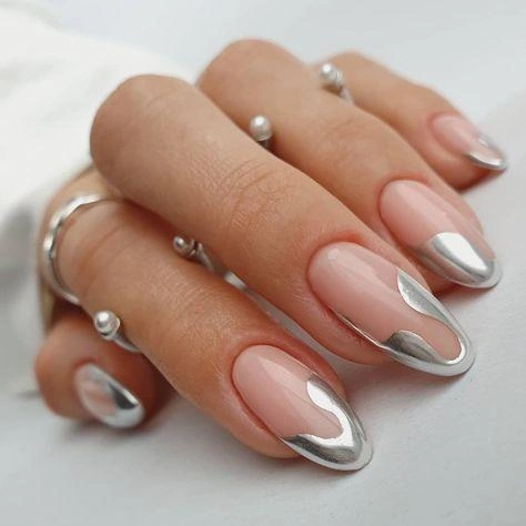 Chrome Almond French Tips