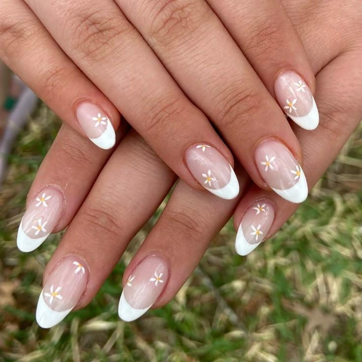 French Tips With Tiny Flowers
