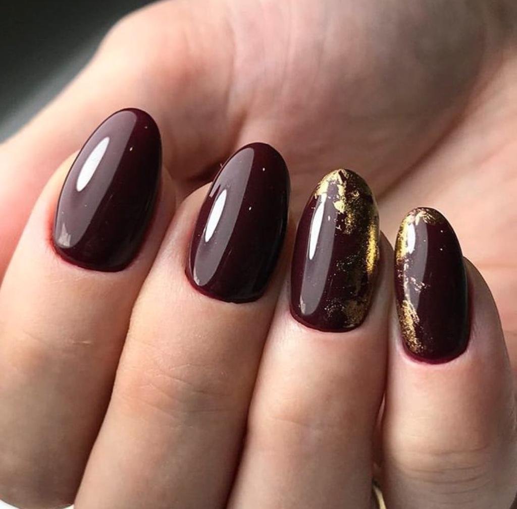 Burgundy and Gold Nail Art