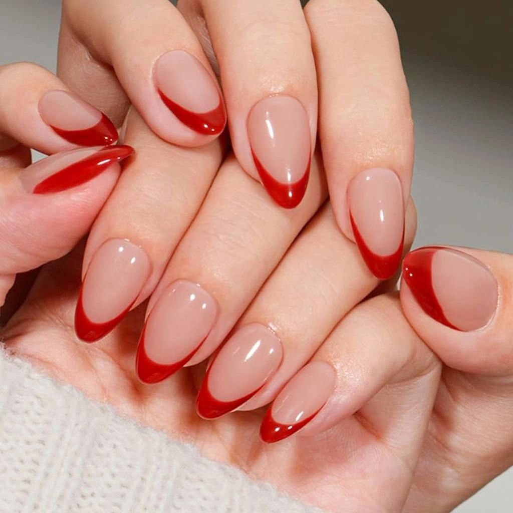 Red Almond French Tip nails
