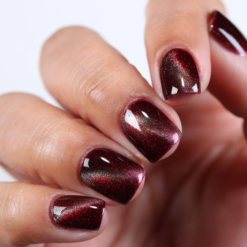 Burgundy Cat-Eye Nails